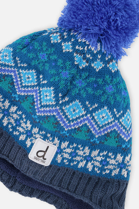 Deux par Deux kids' Peruvian Fair Isle knit hat in dark turquoise – alternate view