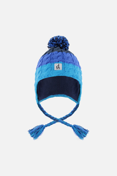 Deux par Deux kids' Peruvian knit hat with ear flaps in dark blue – front view