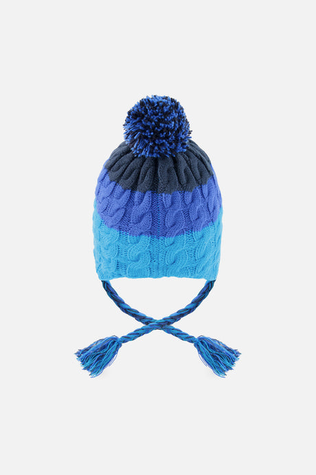 Deux par Deux kids' Peruvian knit hat with ear flaps in dark blue – back view