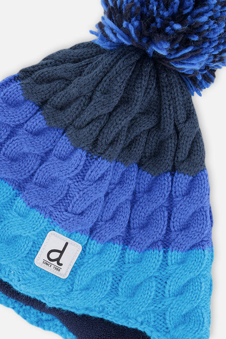 Deux par Deux kids' Peruvian knit hat with ear flaps in dark blue – alternate view