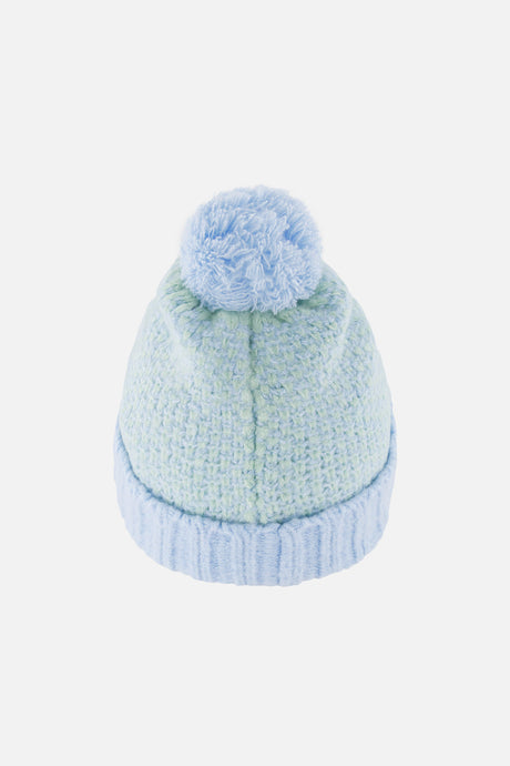 Deux par Deux kids' knit pompom hat in blue green – back view