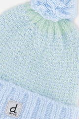 Winter Knit Hat With Pompom Blue Green-3