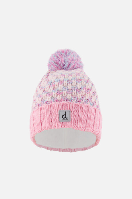 Deux par Deux kids' knit pompom hat, dusty pink and light blue – front view