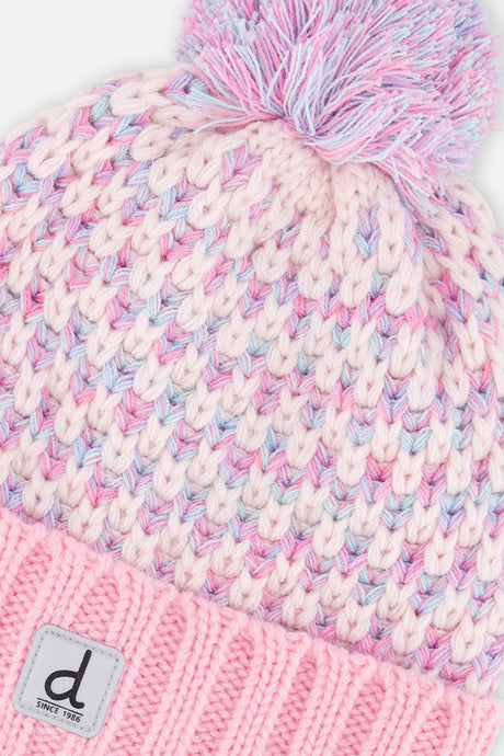 Deux par Deux kids' knit pompom hat, dusty pink and light blue – alternate view
