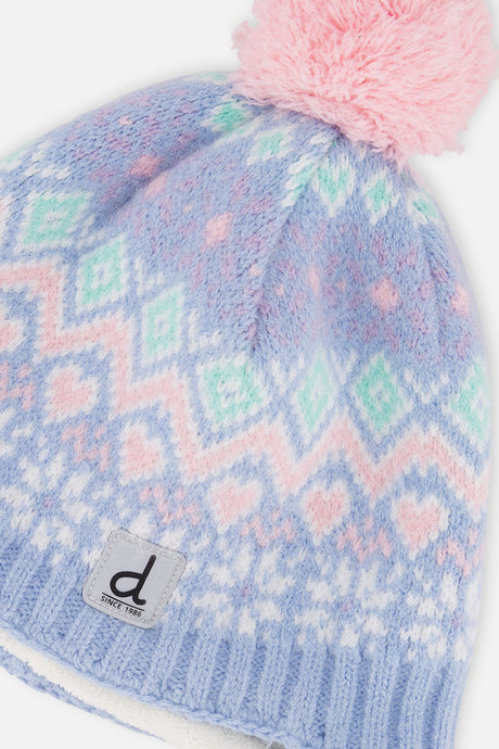 Deux par Deux girls' Fair Isle Peruvian hat in light blue – alternate view