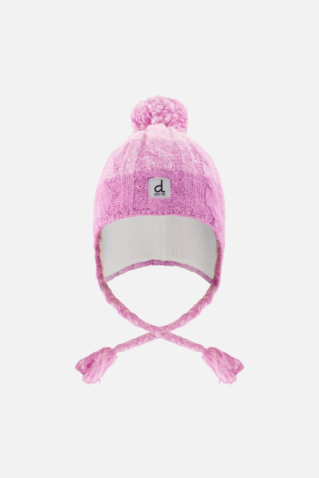 Deux par Deux kids' Peruvian cable-knit hat in pinkish violet – front view