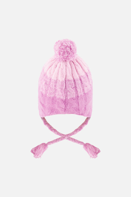 Deux par Deux kids' Peruvian cable-knit hat in pinkish violet – back view