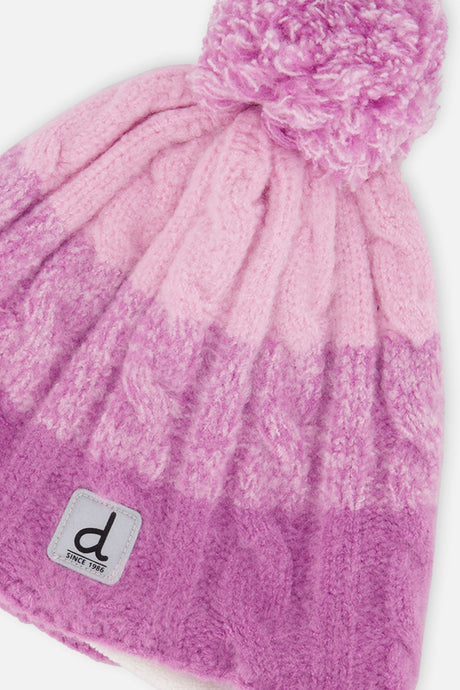 Deux par Deux kids' Peruvian cable-knit hat in pinkish violet – alternate view