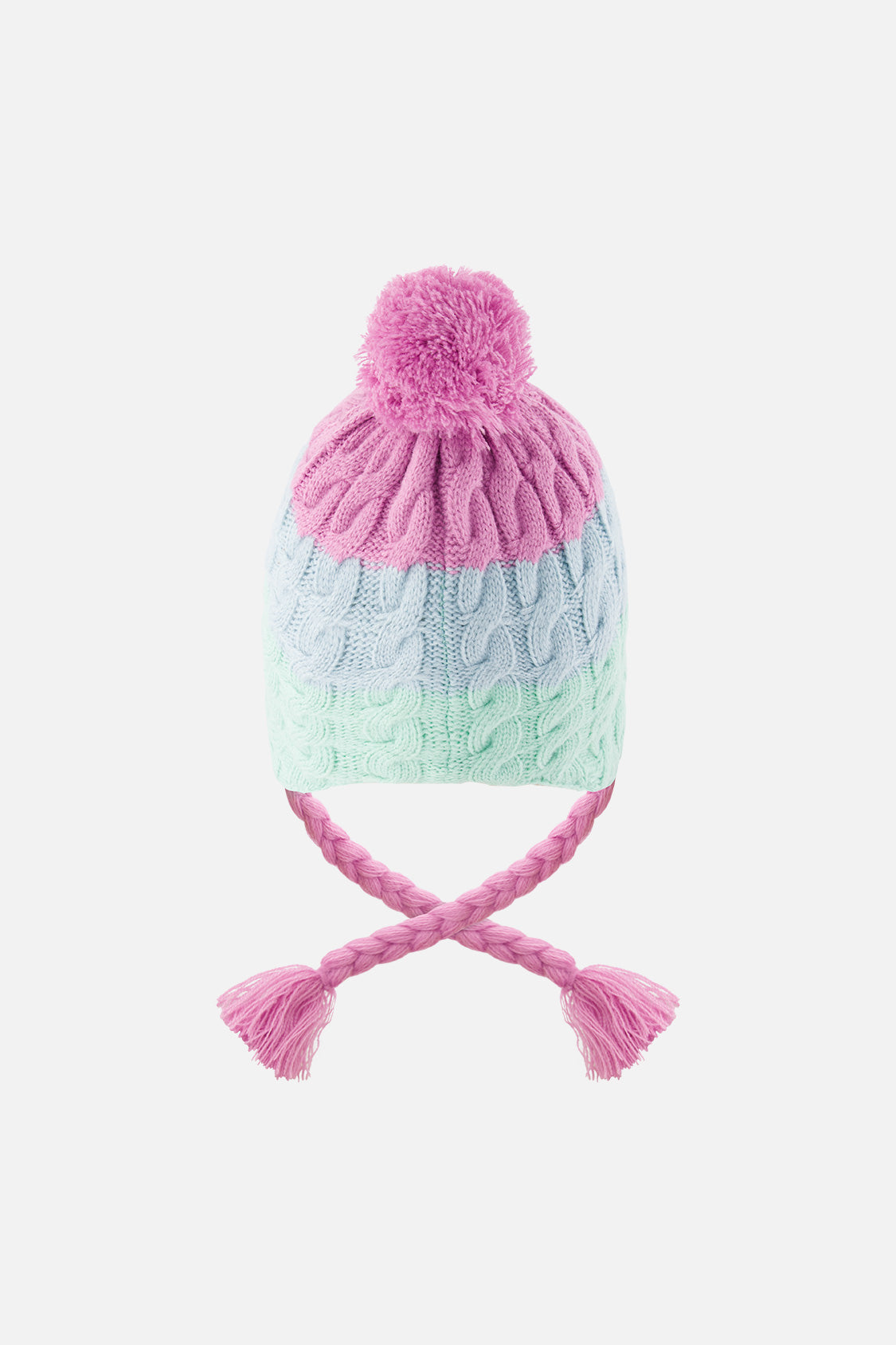 Winter Peruvian Knit Hat With Pompom Mint Green, Light Blue And Pinkish Violet-2