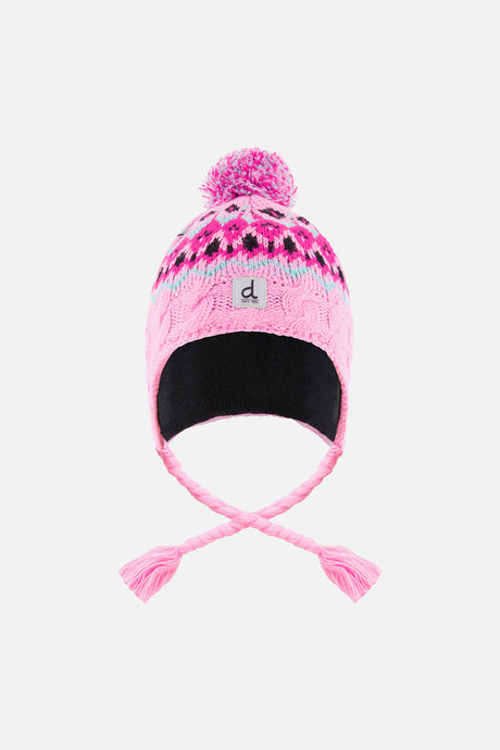 Deux par Deux kids' Peruvian hat, mint green, light blue and pinkish violet – front view