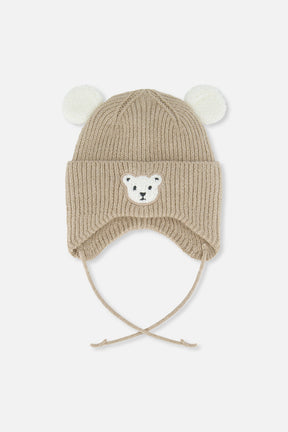 Baby Winter Knit Hat With Ear Flaps And Ears Light Taupe-0