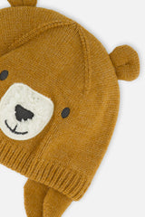 Baby Bear Winter Knit Hat With Ear Flaps And Ears Brown Sugar-3