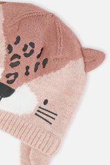 Baby Leopard Winter Knit Hat With Ear Flaps And Ears Pale Dusty Pink-3