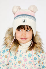 Baby Winter Knit Hat With Ear Flaps And Pompoms Off-White, Pink And Blue-1
