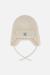 Baby Winter Knit Hat With Ear Flaps And Strings Beige-0