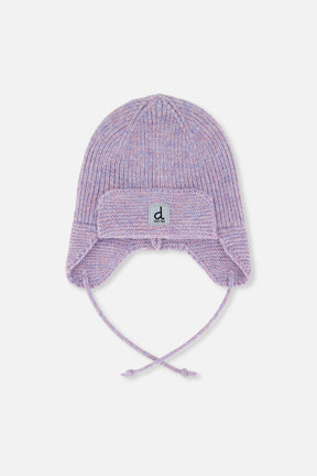 Baby Winter Knit Hat With Ear Flaps And Strings Lavender-0