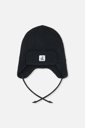 Baby Winter Knit Hat With Ear Flaps And Strings Noir-0