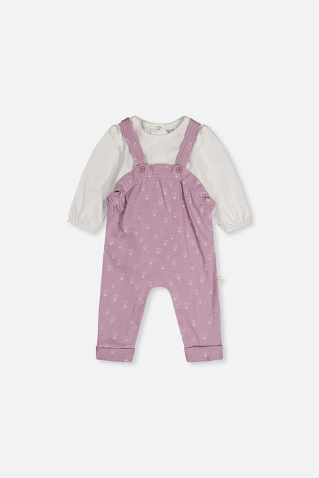 Organic Cotton Onesie And Overall Set Purple Floral Print-0