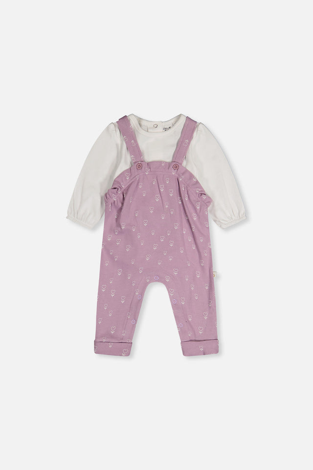 Organic Cotton Onesie And Overall Set Purple Floral Print-0