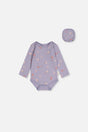 Organic Cotton Onesie Purple Hedgehog Print-0