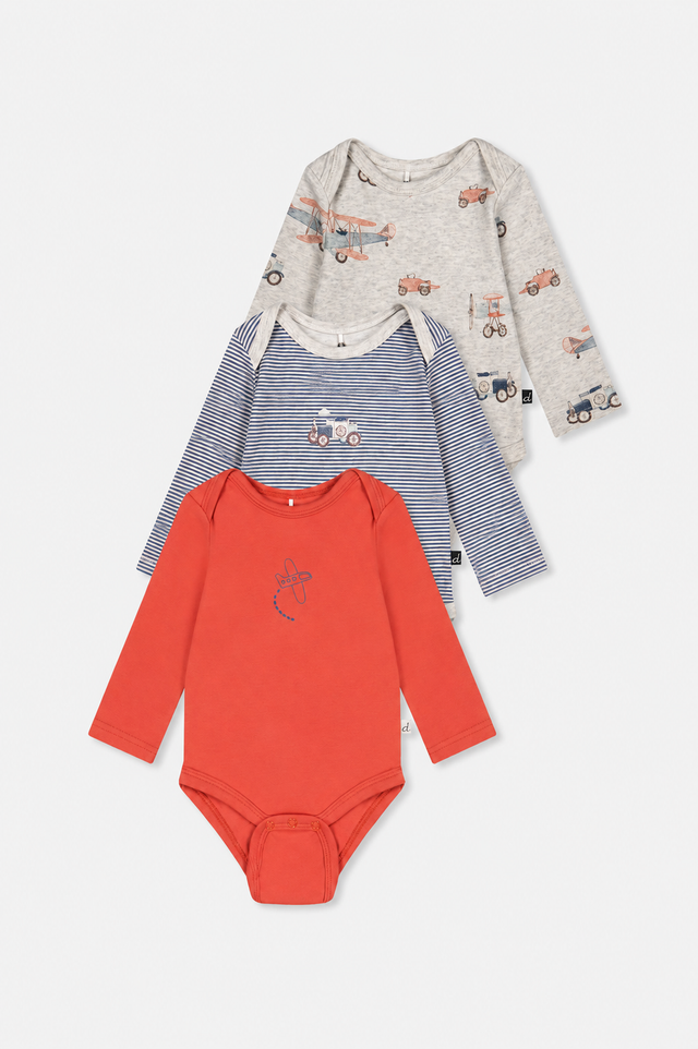 Three Pack Organic Cotton Onesie Beige Printed Airplanes-0
