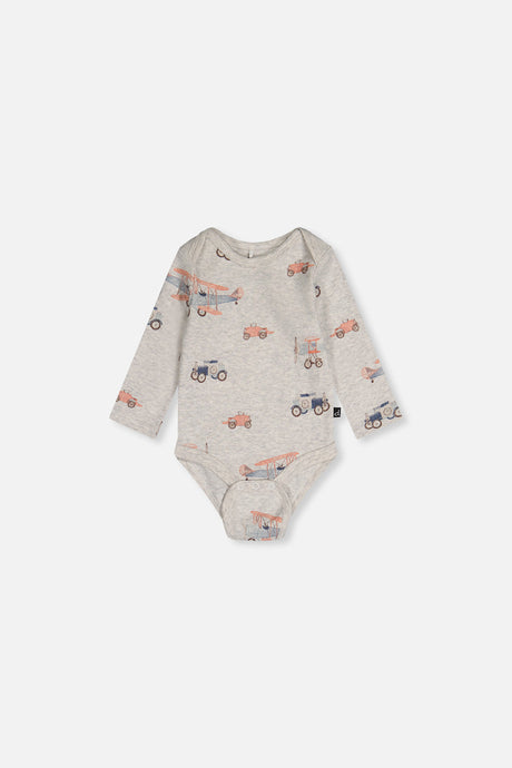 Three Pack Organic Cotton Onesie Beige Printed Airplanes-3