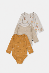 Three Pack Organic Cotton Onesie Brown Printed Hedgehogs-0