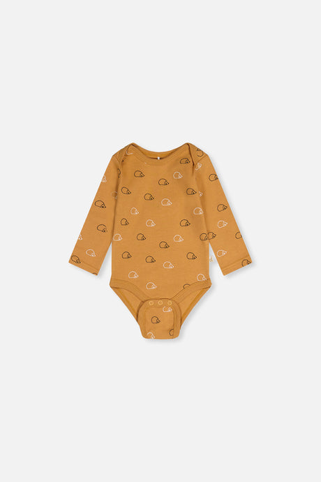 Three Pack Organic Cotton Onesie Brown Printed Hedgehogs-1