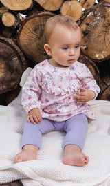 Organic Cotton Dress And Legging Set Pink Printed Flowers-1