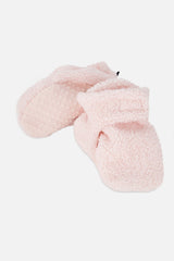 Deux par Deux light pink fuzzy sherpa baby slippers, front view