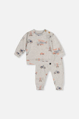 Organic Cotton Pants And Top Set Beige Printed Airplanes-0