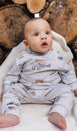 Organic Cotton Pants And Top Set Beige Printed Airplanes-1