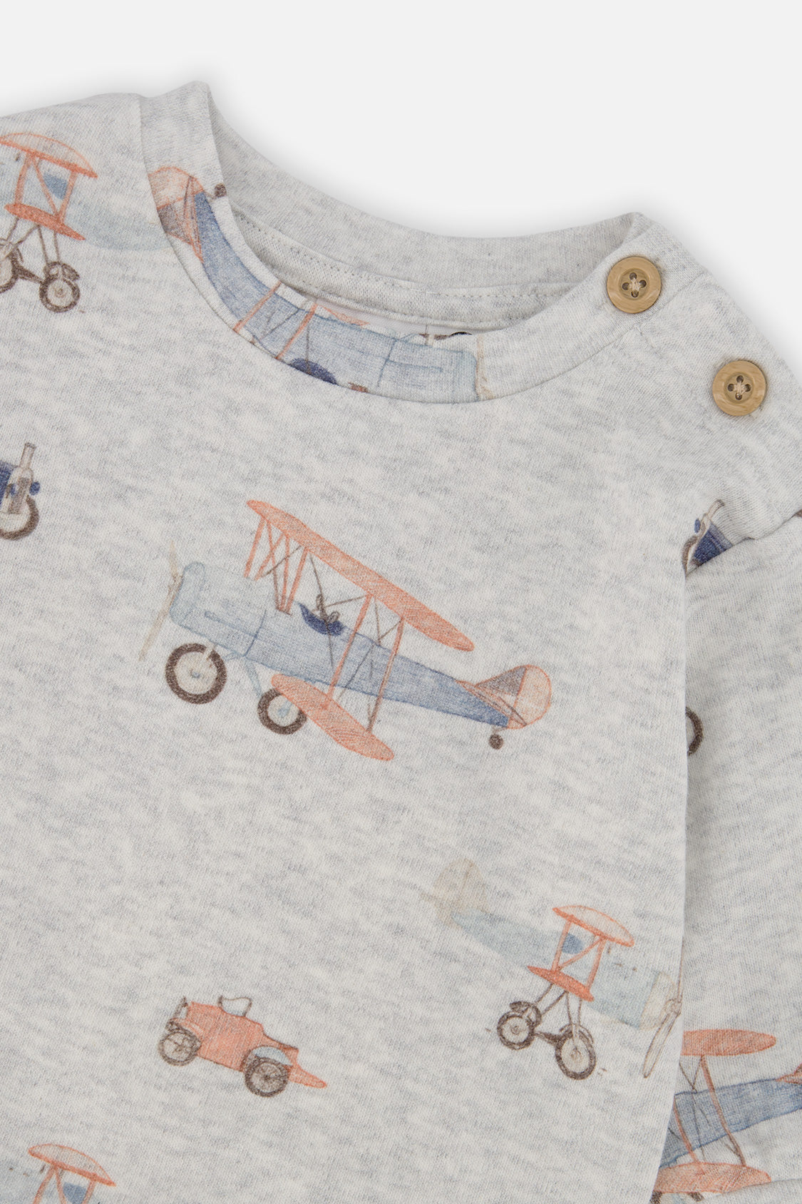 Organic Cotton Pants And Top Set Beige Printed Airplanes-3