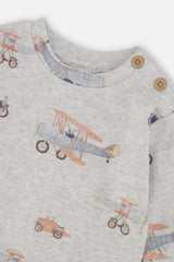 Organic Cotton Pants And Top Set Beige Printed Airplanes-3