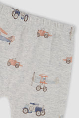 Organic Cotton Pants And Top Set Beige Printed Airplanes-4