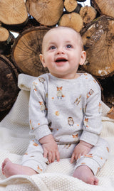 Organic Cotton Pants And Top Set Beige Animal Print-1