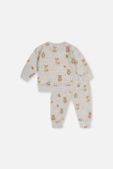 Organic Cotton Pants And Top Set Beige Animal Print-2
