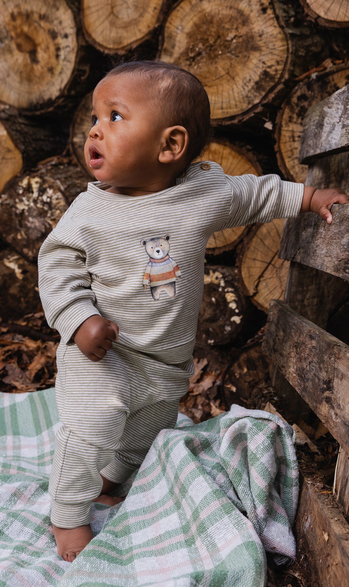 Organic Cotton Pants And Top Set Brown And White Stripes-1