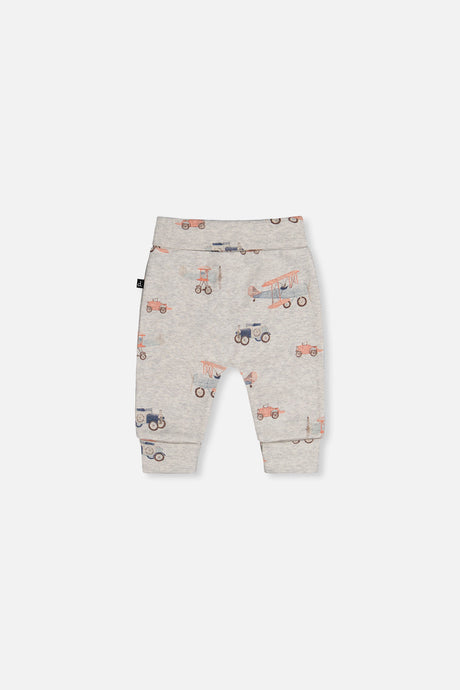 Organic Cotton Evolutive Pants Beige Printed Airplanes-2