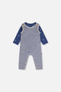 Organic Cotton Onesie With Overalls Set Blue Printed Transportation-0