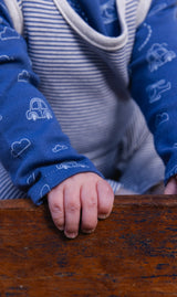 Organic Cotton Onesie With Overalls Set Blue Printed Transportation-4