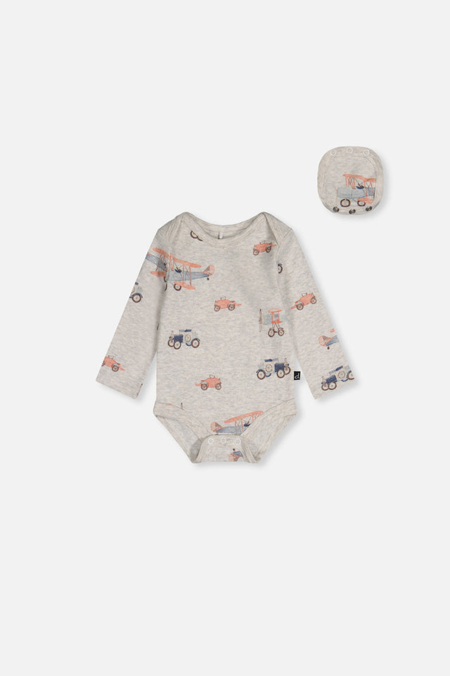 Organic Cotton Onesie Beige Printed Airplanes-0