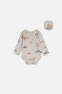 Organic Cotton Onesie Beige Printed Airplanes-0