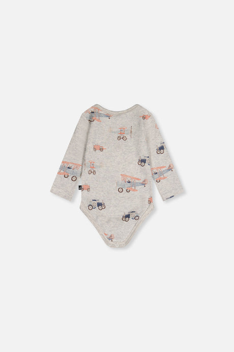 Organic Cotton Onesie Beige Printed Airplanes-3
