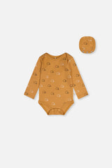 Organic Cotton Onesie Brown Printed Hedgehogs-0
