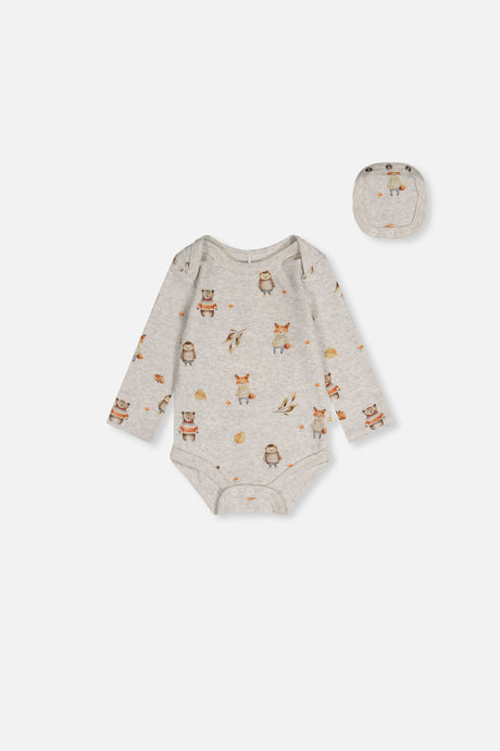 Organic Cotton Onesie Beige Animal Print-0