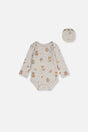 Organic Cotton Onesie Beige Animal Print-0