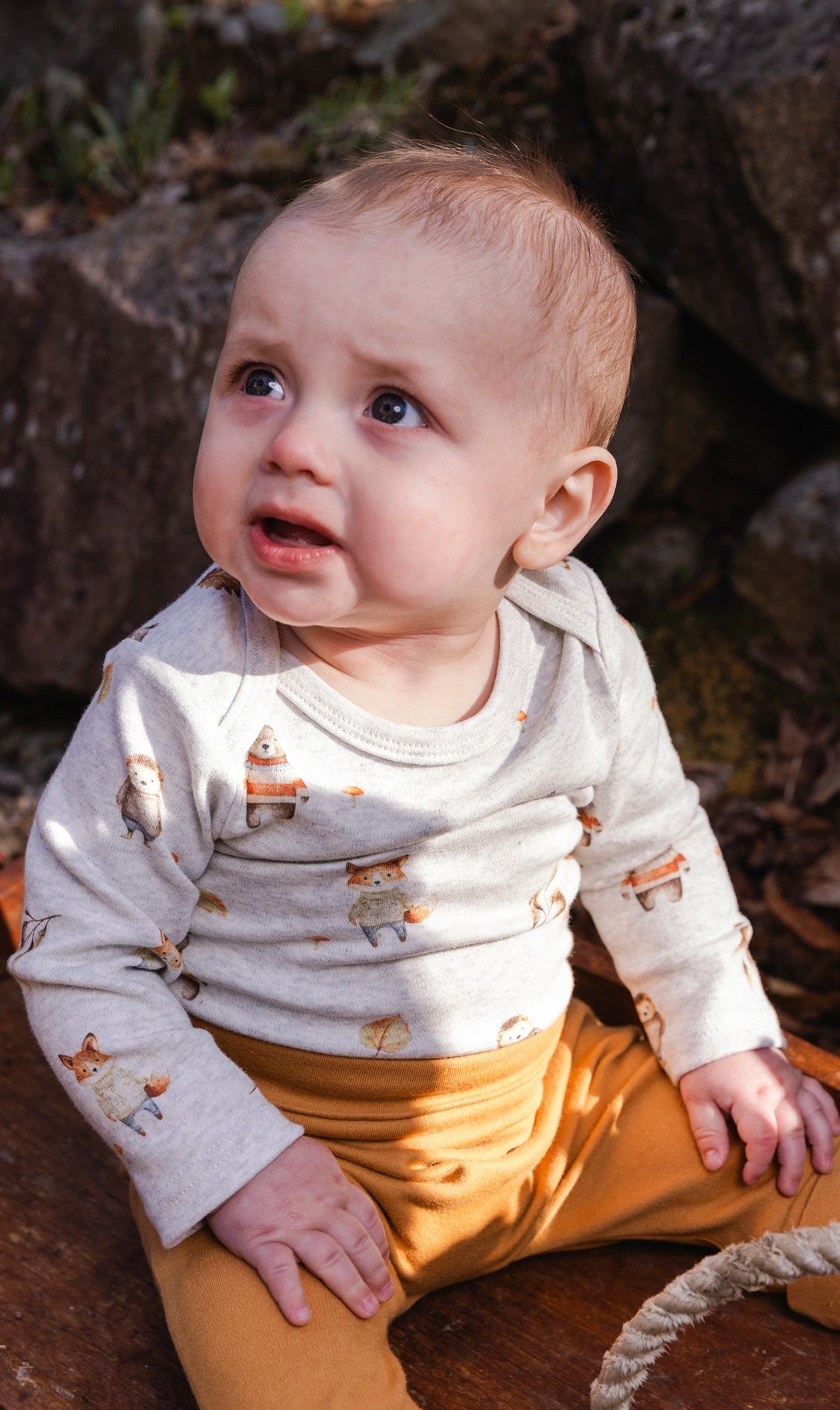 Organic Cotton Onesie Beige Animal Print-1