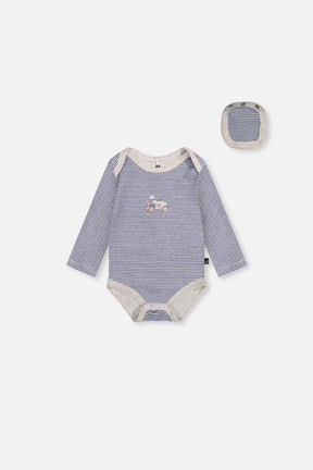 Organic Cotton Onesie Blue Printed Stripes-0