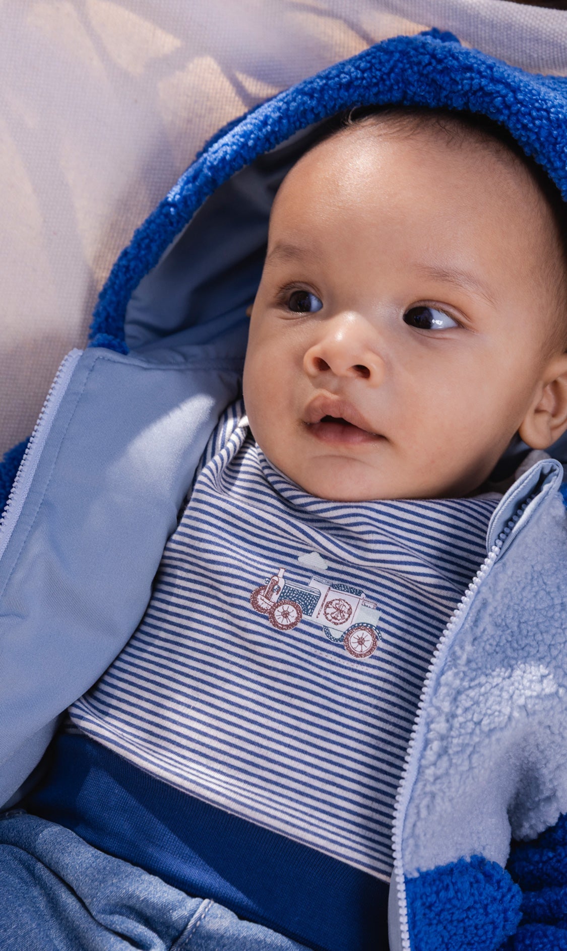 Organic Cotton Onesie Blue Printed Stripes-1